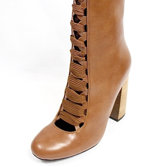 Chunky Stacked Heel Ankle Lace Up Round Toe bootie - Picture 6 of 6